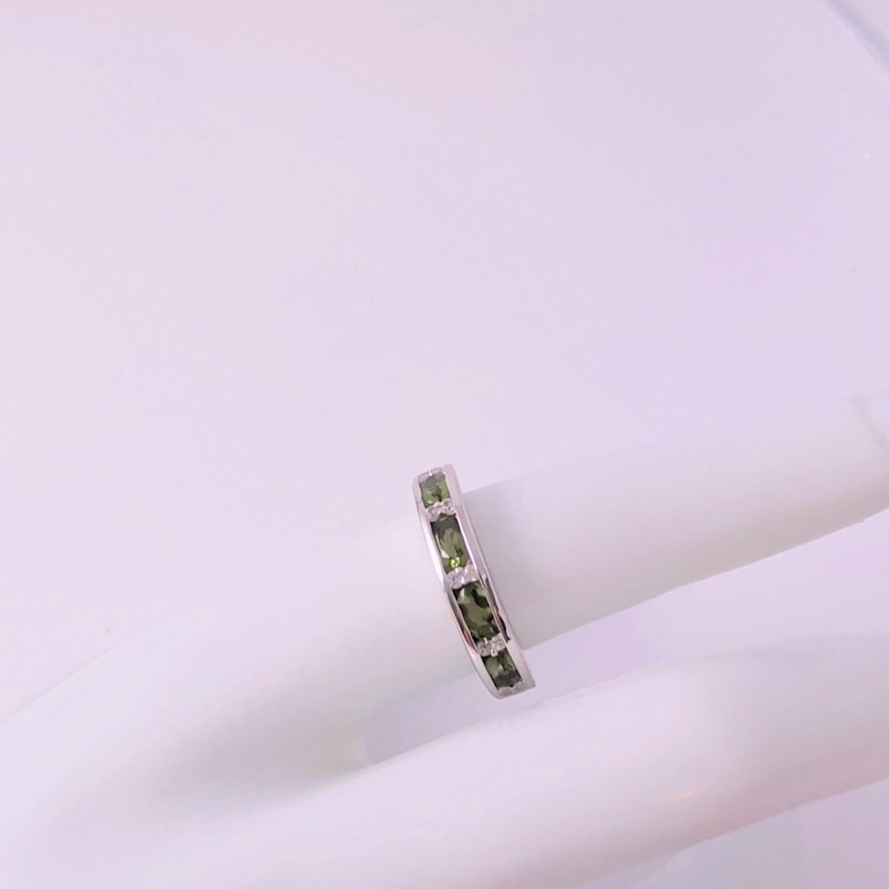 Moldavite Half Eternity Band Ring Platinum Over Sterling Silver Size 7